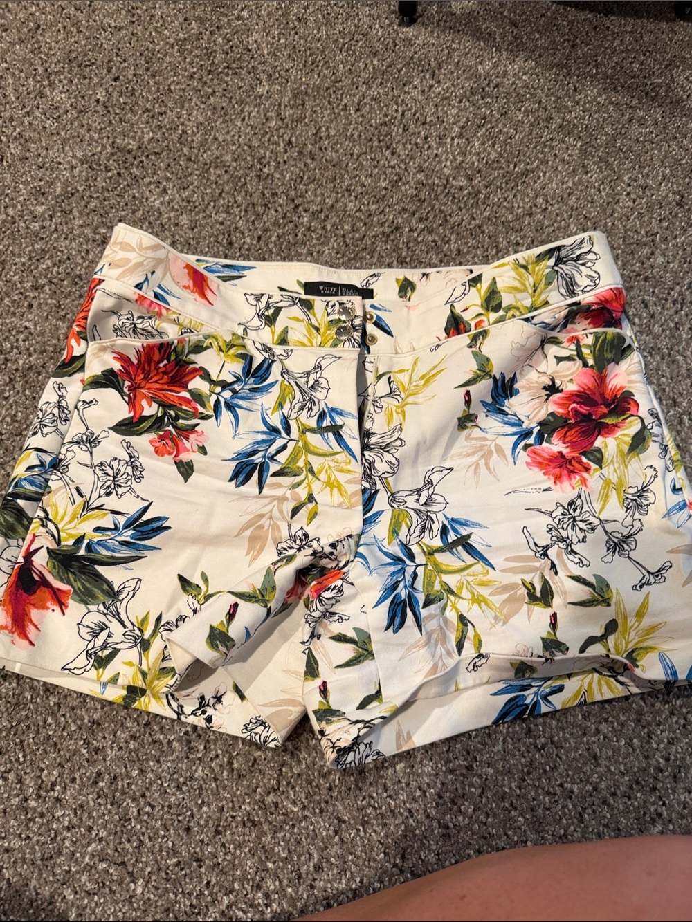 White Floral Cotton Blend Women's Shorts